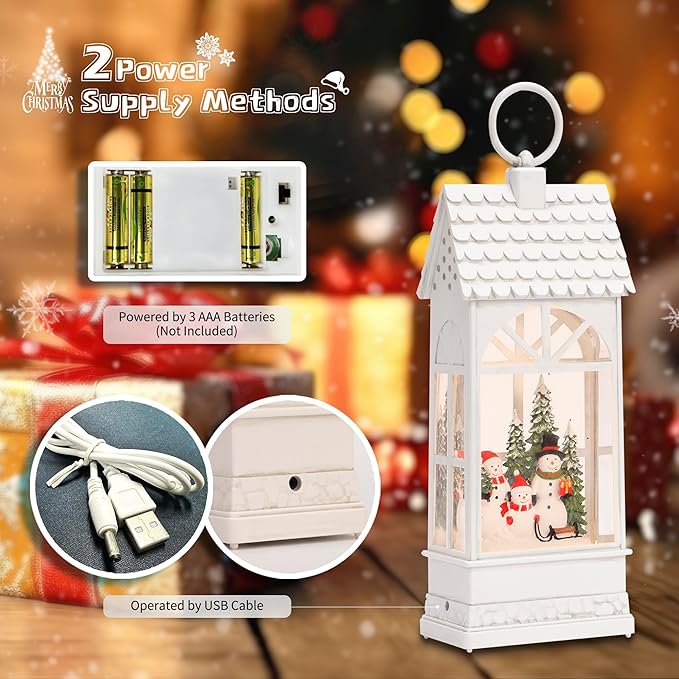Extra Large Christmas Snow Globes, 12.4" Snowman Electric Light up Snow Globe Christmas, 8 Festive Songs 6 Hrs Timer Dual Power, White Musical Snowglobes Christmas Decorations Indoor Xmas Snowglobe