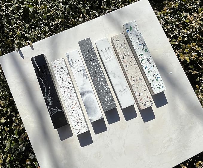 A&S Mezuzot A&S Modern Stone Mezuzah Case Design, Mezuza Cover for Scroll Protection, Easy Peel and Stick Houswarming Gift and Home Blessing (Terrazzo Beige, 7 Inches)