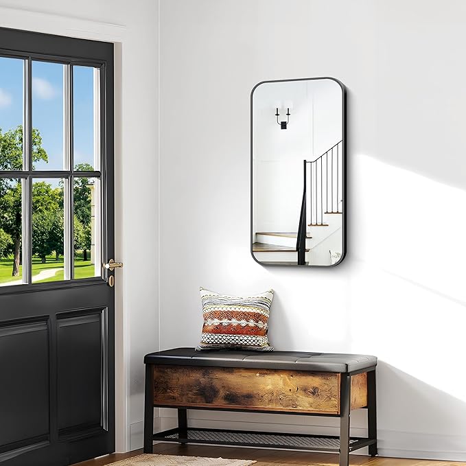 BONEWEI 20x36 inch Bathroom Mirror 2-Pack,Black Rectangle Mirror,Wall Mounted Bathroom Frame Vanity Mirror with Round Corner for Bedroom Living Room, Entryway Hangs Horizontal or Vertical