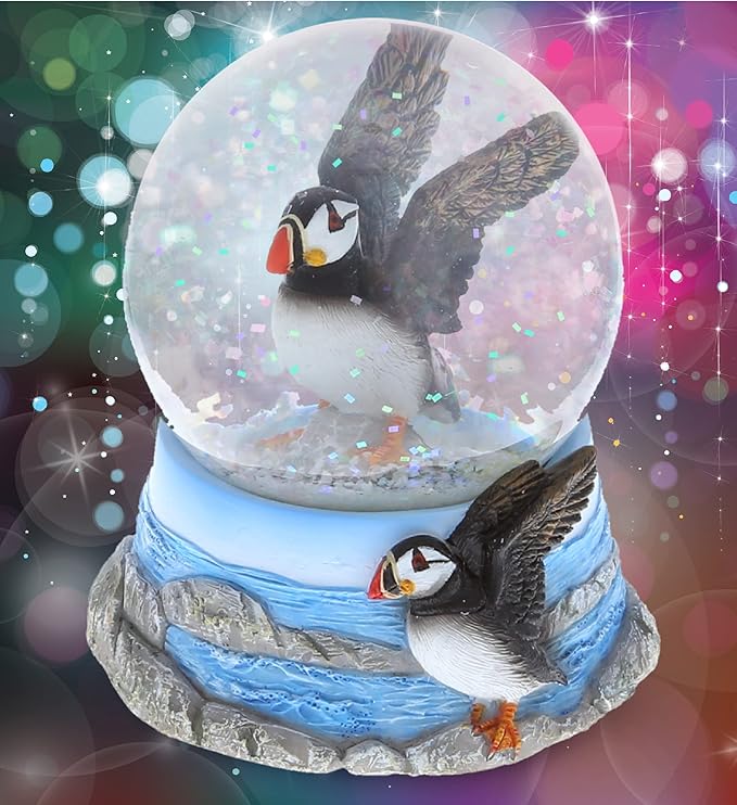 CoTa Global Puffin Snow Globe - Sparkly Water Globe Figurine with Sparkling Glitter, Collectible Novelty Ornament for Home Decor, for Birthdays, Christmas, and Valentine's Day - 65mm