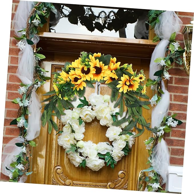 Garneck Artificial Sunflower Floral Swag Wedding Door Wreath Wall Hanging Garden Decor Home Decorative Accessory