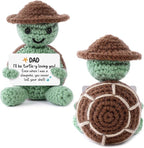 Valentines for Dad Birthday Gift, Handmade Crochet Mini Turtle, Emotional Support Animal Gift from Daughter Son, Funny Sea Turtle Desk Decor, Unique Retirement for Dad (3.74" X 2.56")