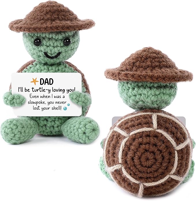 Valentines for Dad Birthday Gift, Handmade Crochet Mini Turtle, Emotional Support Animal Gift from Daughter Son, Funny Sea Turtle Desk Decor, Unique Retirement for Dad (3.74" X 2.56")