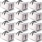 12 Pack Large Strong Moving Bags with Zippers & Carrying Handles - Water-Resistant - Heavy Duty Storage Tote for Space Saving, Fold Flat, Alternative to Moving Box (Semi-Transparent)