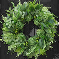 24 Inch Artificial Greenery Wreath for Front Door - Green Wreath with Eucalyptus and Fern Leaves, Spring Summer Fall Winter Eucalyptus Wreaths, Indoor Outdoor Wreath for Farmhouse Outside Year Round