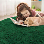 OLANLY Dark Green Round Rugs for Bedroom - Machine Washable, 7 ft Circle Area Rugs for Living Room, Soft and Fluffy Shaggy Carpet for Teen Girls and Boys, Nursery Rooms, Dorms, Home Decor Aesthetic