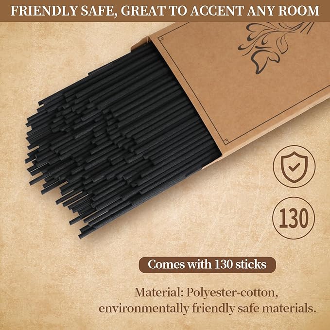 10inch Reed Diffuser Replacement Sticks - 130Pcs Black Fiber Reed Sticks Refill Pack for Home and Bathroom - Used to Diffuse Essential Oil Aroma (3mm x 25cm (130pcs))