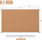 Extra Large Cork Bulletin Board 72" X 48", Foldable Notice Pin Board for Wall, Silver Aluminum Framed 6'x4' Corkboard, Wall Mounted Noticeboard with 36 Push Pins for School, Home & Office