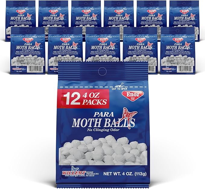Enoz para Moth Balls, Kills Clothes Moths and Carpet Beetles, No Clinging Odor, Use for Storage, 4 oz