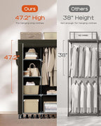 Portable Closet, 48 Inch Large Capacity Wardrobe Closet, Clothes Storage Organizer with Shelves and Hanging Rod, Easy to Assembly, Black PCT221B01