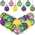 Zeyune 16 Pcs Mardi Gras Ball Ornaments 1.97" Mardi Gras Hanging Sequin Balls Decorations Purple Yellow Green Crown Mask Glitter Hanging Ornaments for Tree Carnival Holiday Party Favors