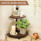 Tikea Decorative Wood Riser for Display, 2-Tier Rustic Corner Shelf for Kitchen Bathroom Counter Decor, Farmhouse Riser for Soap Dispenser and Plant (Brown)