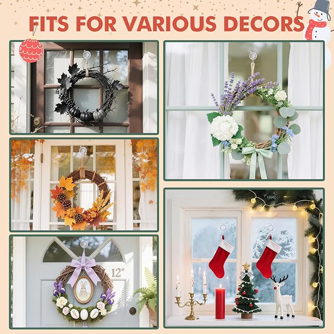 VIS'V Wreath Hanger, Large Twist Lock Suction Cup Wreath Hooks, Heavy Duty, 22 LB Capacity, Removable and Reusable, Round, Clear, 2 Pcs