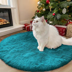 OLANLY Teal Round Rugs for Bedroom - Machine Washable, 3 ft Circle Area Rugs for Living Room, Soft and Fluffy Shaggy Carpet for Teen Girl and Boys, Nursery Rooms, Dorms, Home Decor Aesthetic