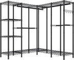 Heavy Duty Garment Rack Clothes Rack,Large Metal Closet Organizer System Storage Wardrobe,Freestanding Clothing Rack with Adjustable Wire Shelves& Hang Rods,MaxLoad 1100lbs