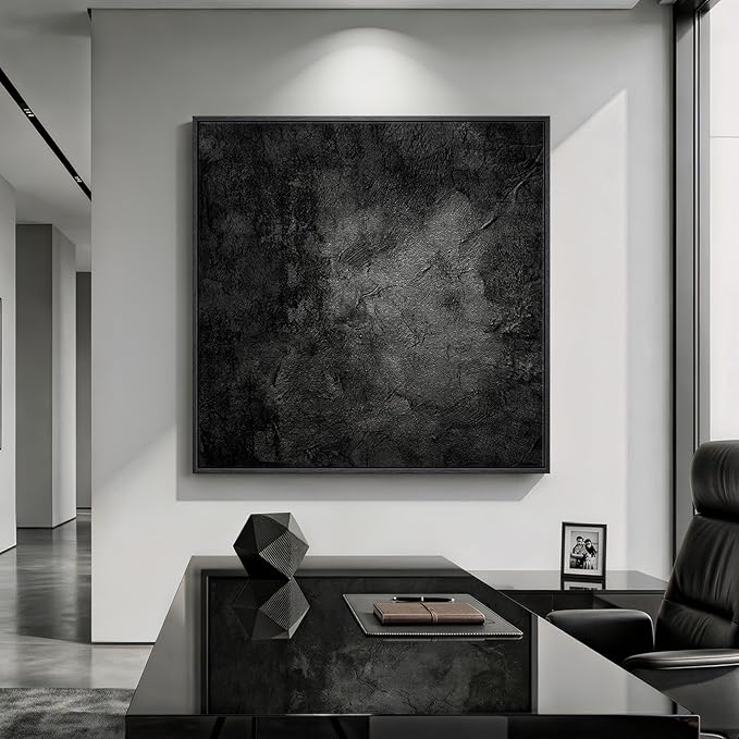 Extra Large Framed Black Abstract Wall Art for Living Room, Modern Square Canvas Painting Artwork for Walls, Minimalist Dark Moody Pictures for Bedroom Dining Room Hallway Office Wall Decor, 48x48 In