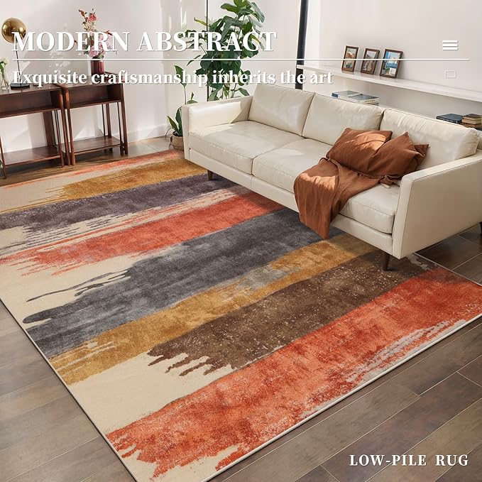 Ciicool Abstract Area Rug Indoor, 3x5 Washable Entryway Rug, Modern Soft Throw Rug with Non-Slip Backing Ideal for Bedroom Living Room Entrance Kitchen, Low-Pile Floor Carpet Doormat Red Yellow Grey