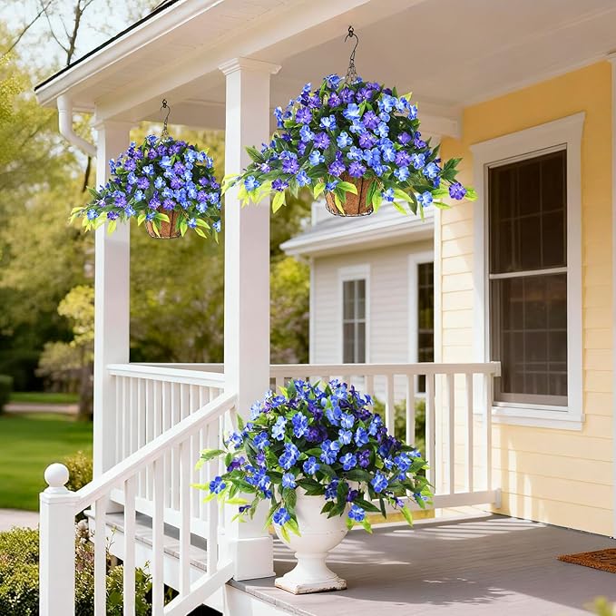 Artificial Flowers for Outdoor, 2 Bundles UV Resistant Fake Plants Decoration Realistic Faux Silk Flowers No Fade Plastic Flowers for Outside Planters Home Porch Patio Yard Garden Decor