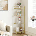 Hzuaneri Corner Shelf Stand, 4-Tier Glass Bookshelf Bookcase, Bathroom Organizer, Plant Stand, Steel Frame, Tempered Glass, Modern Style for Living Room, Bathroom, Kitchen, Golden CS90400G