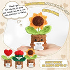 Thank You Gift Positive Crochet Flower Heart Plant Emotional Support Christmas Sunflower Inspirational Handmade Knitted Doll with Appreciation Card Motivational Present for Teacher Thanksgiving Home