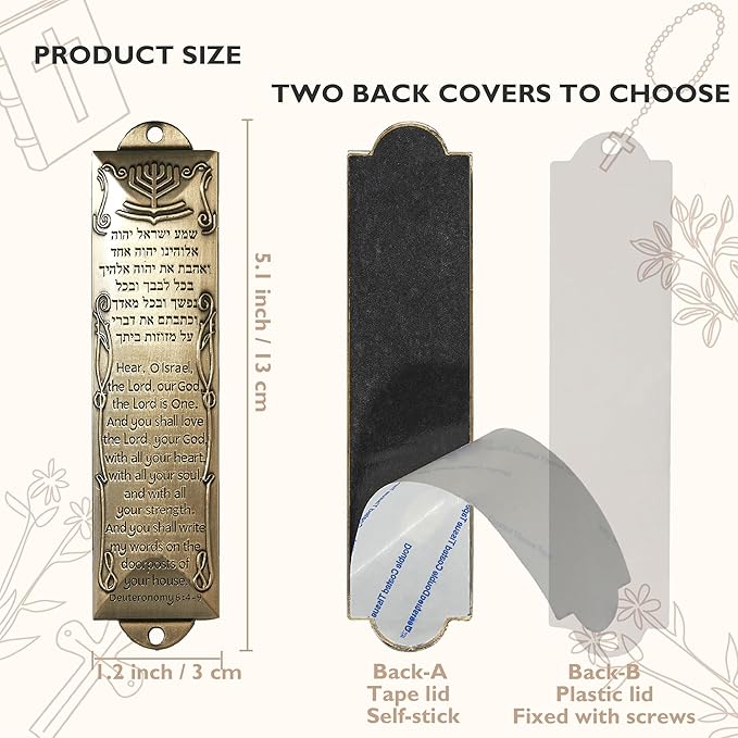 Mezuzah with Scroll for Door, Self-Stick Metal Blessing Mezuzah Cases, Brass Plaque with English and Hebrew Blessing Scripture for Jewish House Warming Gift, Hannukah Decor (1Pack)