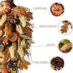 Glitzhome 2 Pcs Fall Teardrop Swags for Front Door, Artificial Wall Decorative Swags with Leaf & Pumpkins & Pine Cones & Berries for Home Porch Wall Window Halloween Thanksgiving Indoor Outdoor Decor