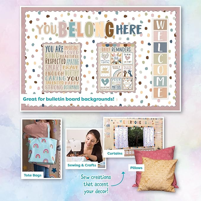 Teacher Created Resources Everyone is Welcome Painted Dots Creative Class Fabric for Classroom Bulletin Boards, Pillows, Curtains, and Crafts