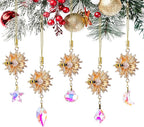 5Pcs Crystal Suncatchers Glass Prisms Christmas Tree Decorations Gold Flower Bee Hanging Crystal Ornament Wedding Party Home Decor