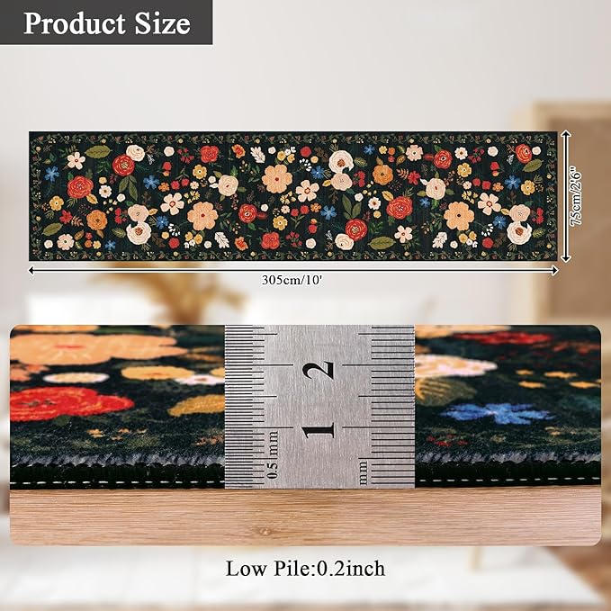 U'Artlines 2'6" x 10' Boho Runner Rug for Hallways Kitchen Colorful Floral Soft Non Slip Washable Floor Carpet Runners for Entryway Laundry Room Bathroom Green