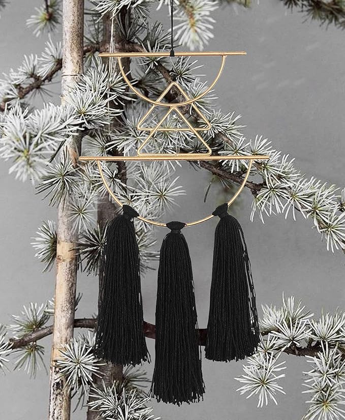 IOWER Boho Wall Decor Black Macrame Wall Hanging Metal Art Cute Home Small Decor for Livingroom Bedroom12 H