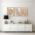 qmmp Modern Wooden Wall Sculptures - Set of 3 - Home Decor Accent - Large Wall Art for Living Room, Bedroom, Office - Easy Installation (Oak, XLarge - Tree Leaves)