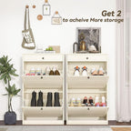 Shoe Cabinet with 2 Flip Drawers, Slim Freestanding Hidden Shoe Organizer with Drawer, Pet-Proof Shoe Storage Cabinet for Entryway Living Room Behind The Door, Light Oak