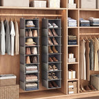 YOUDENOVA Upgraded Extra Wide Hanging Shoe Organizer for Closet, 8-Shelf Storage Organizer with 8 Side Pockets, Hanging Shoe Rack for Hats Clothes Jeans, Grey