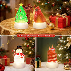 4 Pack Christmas Snow Globes Tree Snowman Cardinal Candle with 8 Songs Music and 6H Timer USB & Battery Powered Water Globe Swirling Glitter for Holiday Decorations (Tree Snowman Cardinal Candle)