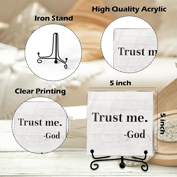 Modern Farmhouse Decor, Home Decor For Living Room, Boho Chic Aesthetic Shelf Decorations, Christian Trust Me God Acrylic Sign, Farmhouse Entryway Tv Stand Fireplace Coffee Table Decoration (16)