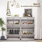 Shoe Storage Cabinet with 2 Flip Drawers, Narrow Freestanding Hidden Shoe Rack Cabinet, Pet-Proof Shoe Organizer for Closet, Entryway, Hallway, Wash Grey