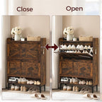 Shoe Storage Cabinet, Shoe Organizer with 2 Flip Drawers, Hidden Shoe Storage for Entryway, Freestanding Organizer with Open Storages, Rustic Brown SHHR9401N1