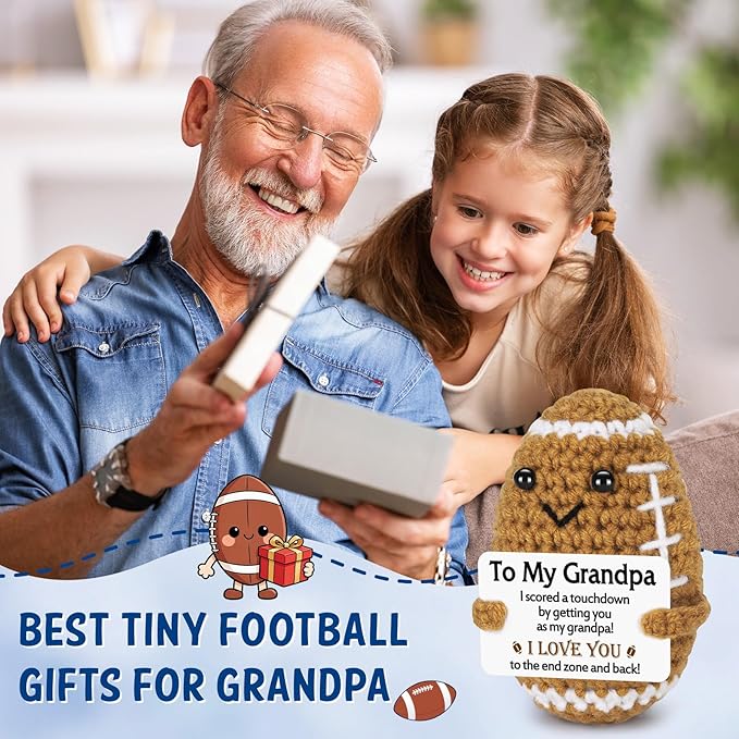 Mini Funny Grandpa Gifts from Grandkids, Handmade Crochet Mini Football Grandpa Birthday Gifts from Grandson Granddaughter Cute Decor, Great Grandfather Grandparents Present for Father's Day