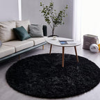 FJZFING Black Round Rug Ultra-Soft Plush Modern 6x6 Circle Area Rug for Kid's Bedroom, Fluffy Shag Circular Rug for Nursery Room, Non-Slip Home Decor Cute Black Carpet for Teen's Room