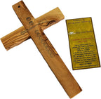 Holy Land Market Olive wood Cross from Bethlehem with a Certificate and Lord prayer card - 10 Inches