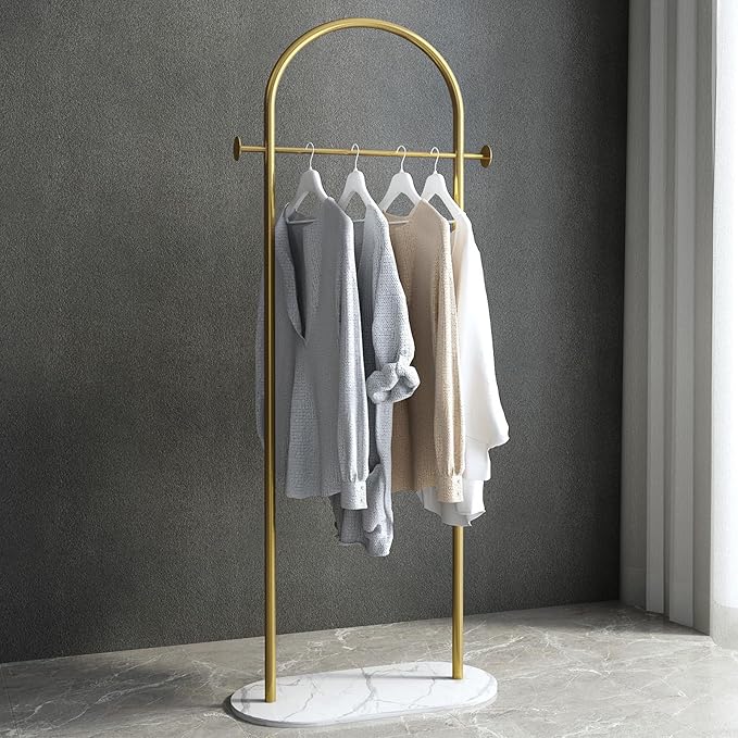 Freestanding Clothing Rack with Marble Base,Modern Gold Arch Garment Rack for Small Spaces,Sturdy Metal Coat Rack,Clothes Racks for Hanging Clothes in Bedroom,Closet,Entryway,Boutique Display