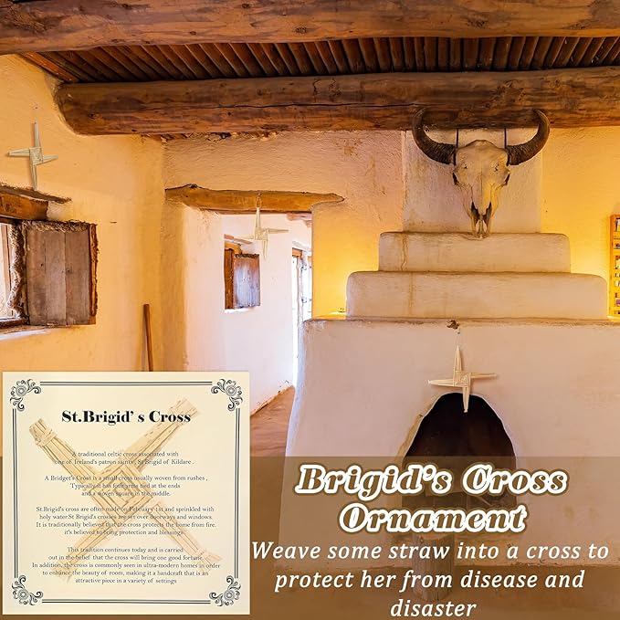 Bucherry St. Brigid's Wall Cross Decor Irish Gift Cross with History Card for Irish Blessing Gift for Celtic Imbolc Decor(Classic Style,12 in,Straw Color)