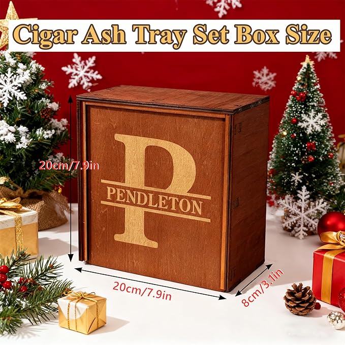 Cigar Ash Tray Set for Men Personalized Name Custom Walnut Wooden Cigar Ashtray Set for Men Father's Day Ashtray Gifts for Husband Fathers Groomsmen Papa Grandpa Outdoor (Fancy Bowl Set)
