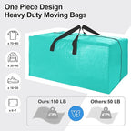 6 Pack Heavy Duty Extra Large Moving Bags W/Backpack Straps - Strong Handles & Zippers, Storage Totes For Space Saving, Fold Flat, Alternative to Box and Bin (40 gal, Aquamarine)