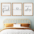 Set of 3 Framed Farmhouse Give it to God and Go to Sleep Signs Above Bed Wall Decors for Bedroom Wood Signs (Brown, 16"x24")