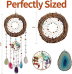 Handmade Natural Dream Catcher Hanging Home Decor at Livingroom Window and Garden, Unique Design with Rattan, Stones, Agate & Crystal - Ideal for Any Space & Gift Giving to Lovers Parents and Friends
