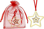 Set of 3 Christmas Hanging Ornaments - Silver Snowflake Star Pawprint Christmas Tree Decor for Xmas Tree Gift Decorative Hanging Ornaments Hanging Pendants (3, Golden Star)