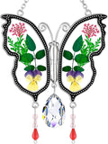 KY&BOSAM Crystal Butterfly Suncatcher Gifts for Mom Stained Glass Butterfly Wind Chime for Windows Hanging Pressed Rearl Flower Wings and Crystal Charm Gift for Mom Mother`s Day Birthday Christmas