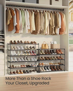 SONGMICS Shoe Rack, 10-Tier Shoe Organizer, Metal Storage Shelf, Upright or Upside Down, for 44-55 Pairs, for Entryway, 11.8 x 36.2 x 68.1 Inches, Black ULSA011B01