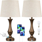 Seealle Upgraded Touch Lamps for Night Stands Set of 2 - Bedside Lamps with USB C+A, 3 Way Dimmable for Bedroom Living Room End Tables Office (Beige& Brown)
